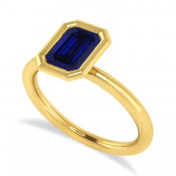 Emerald-Cut Bezel-Set Blue Sapphire Solitaire Ring 14k Yellow Gold (1.00 ctw)