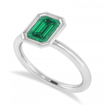 Emerald-Cut Bezel-Set Emerald Solitaire Ring 14k White Gold (1.00 ctw)