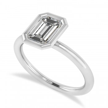 Emerald-Cut Bezel-Set Moissanite Solitaire Ring 14k White Gold (1.00 ctw)