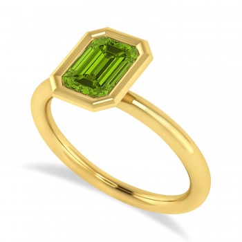 Emerald-Cut Bezel-Set Peridot Solitaire Ring 14k Yellow Gold (1.00 ctw)