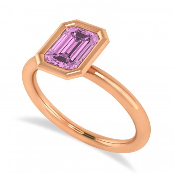 Emerald-Cut Bezel-Set Pink Sapphire Solitaire Ring 14k Rose Gold (1.00 ctw)