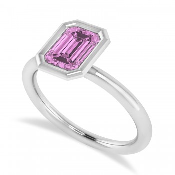 Emerald-Cut Bezel-Set Pink Sapphire Solitaire Ring 14k White Gold (1.00 ctw)