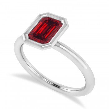 Emerald-Cut Bezel-Set Ruby Solitaire Ring 14k White Gold (1.00 ctw)