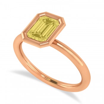 Emerald-Cut Bezel-Set Yellow Diamond Solitaire Ring 14k Rose Gold (1.00 ctw)