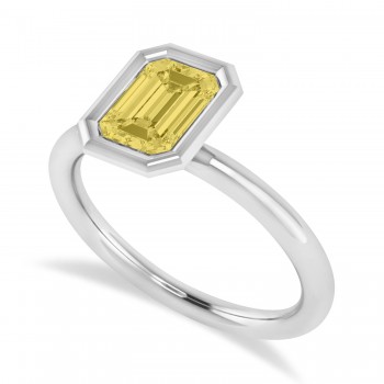 Emerald-Cut Bezel-Set Yellow Diamond Solitaire Ring 14k White Gold (1.00 ctw)