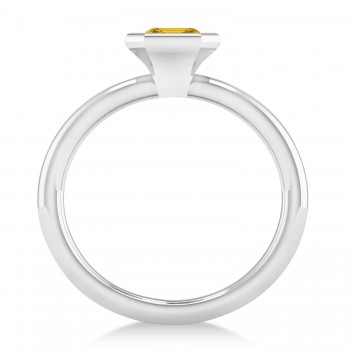 Emerald-Cut Bezel-Set Yellow Sapphire Solitaire Ring 14k White Gold (1.00 ctw)