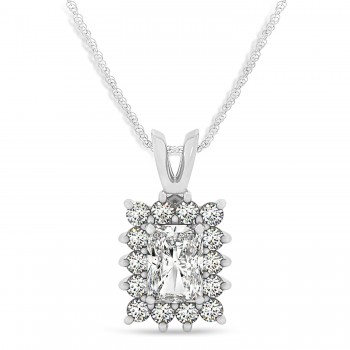 Emerald Shape Diamond Pendant Necklace 14k White Gold (3.00ct)