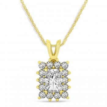 Emerald Shape Diamond Pendant Necklace 14k Yellow Gold (3.00ct)
