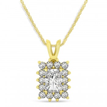 Emerald Shape Diamond Pendant Necklace 14k Yellow Gold (3.00ct)