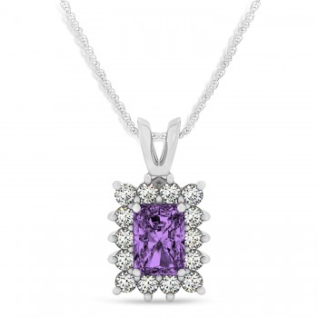 Emerald Shape Amethyst & Diamond Pendant Necklace 14k White Gold (2.75ct)