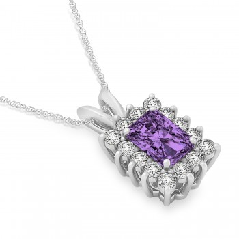 Emerald Shape Amethyst & Diamond Pendant Necklace 14k White Gold (2.75ct)