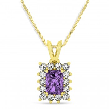 Emerald Shape Amethyst & Diamond Pendant Necklace 14k Yellow Gold (2.75ct)