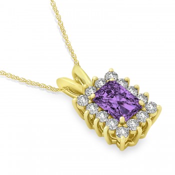 Emerald Shape Amethyst & Diamond Pendant Necklace 14k Yellow Gold (2.75ct)