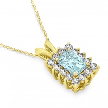 Emerald Shape Aquamarine & Diamond Pendant Necklace 14k Yellow Gold (2.50ct)