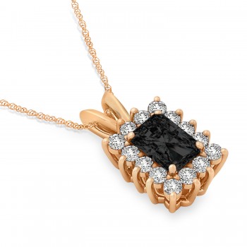 Emerald Shape Black Diamond & Diamond Pendant Necklace 14k Rose Gold (3.00ct)