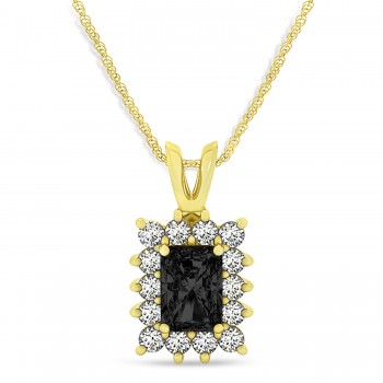 Emerald Shape Black Diamond & Diamond Pendant Necklace 14k Yellow Gold (3.00ct)