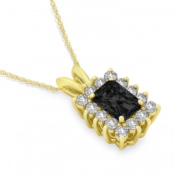 Emerald Shape Black Diamond & Diamond Pendant Necklace 14k Yellow Gold (3.00ct)