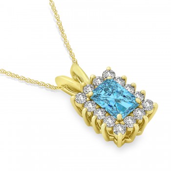 Emerald Shape Blue Topaz & Diamond Pendant Necklace 14k Yellow Gold (3.90ct)