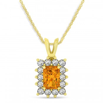 Emerald Shape Citrine & Diamond Pendant Necklace 14k Yellow Gold (2.75ct)