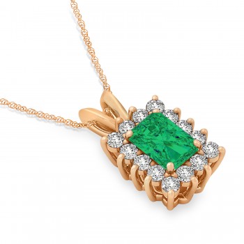 Emerald Shape Emerald & Diamond Pendant Necklace 14k Rose Gold (2.81ct)