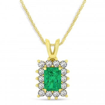 Emerald Shape Emerald & Diamond Pendant Necklace 14k Yellow Gold (2.81ct)