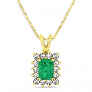 Emerald Shape Emerald & Diamond Pendant Necklace 14k Yellow Gold (2.81ct)