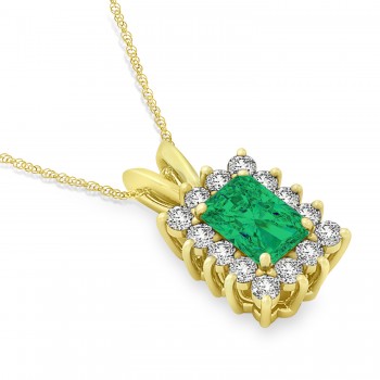 Emerald Shape Emerald & Diamond Pendant Necklace 14k Yellow Gold (2.81ct)