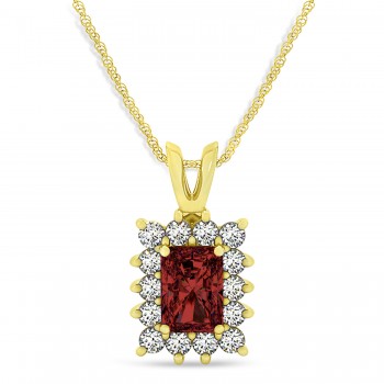 Emerald Shape Garnet & Diamond Pendant Necklace 14k Yellow Gold (3.00ct)