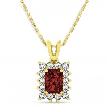 Emerald Shape Garnet & Diamond Pendant Necklace 14k Yellow Gold (3.00ct)