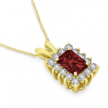 Emerald Shape Garnet & Diamond Pendant Necklace 14k Yellow Gold (3.00ct)