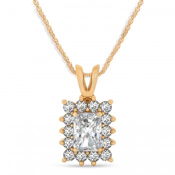 Emerald Shape Moissanite & Diamond Pendant Necklace 14k Rose Gold (3.00ct)
