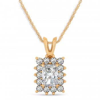 Emerald Shape Moissanite & Diamond Pendant Necklace 14k Rose Gold (3.00ct)