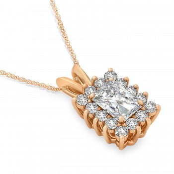 Emerald Shape Moissanite & Diamond Pendant Necklace 14k Rose Gold (3.00ct)