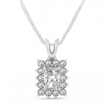 Emerald Shape Moissanite & Diamond Pendant Necklace 14k White Gold (3.00ct)