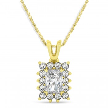 Emerald Shape Moissanite & Diamond Pendant Necklace 14k Yellow Gold (3.00ct)