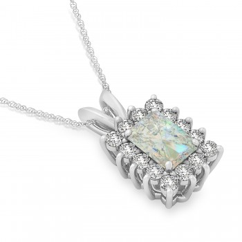 Emerald Shape Opal & Diamond Pendant Necklace 14k White Gold (3.00ct)