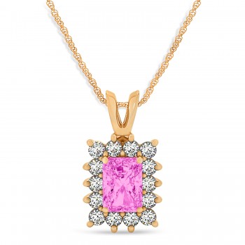 Emerald Shape Pink Sapphire & Diamond Pendant Necklace 14k Rose Gold (2.80ct)