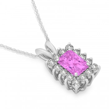 Emerald Shape Pink Sapphire & Diamond Pendant Necklace 14k White Gold (2.80ct)
