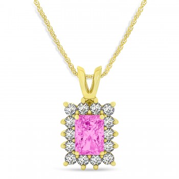 Emerald Shape Pink Sapphire & Diamond Pendant Necklace 14k Yellow Gold (2.80ct)