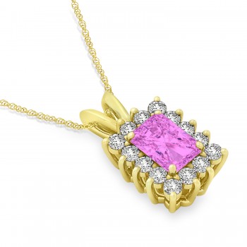 Emerald Shape Pink Sapphire & Diamond Pendant Necklace 14k Yellow Gold (2.80ct)