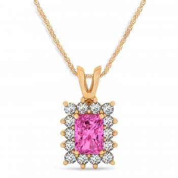 Emerald Shape Pink Topaz & Diamond Pendant Necklace 14k Rose Gold (3.90ct)