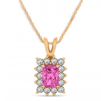 Emerald Shape Pink Topaz & Diamond Pendant Necklace 14k Rose Gold (3.90ct)