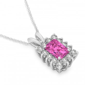 Emerald Shape Pink Topaz & Diamond Pendant Necklace 14k White Gold (3.90ct)