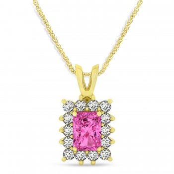 Emerald Shape Pink Topaz & Diamond Pendant Necklace 14k Yellow Gold (3.90ct)