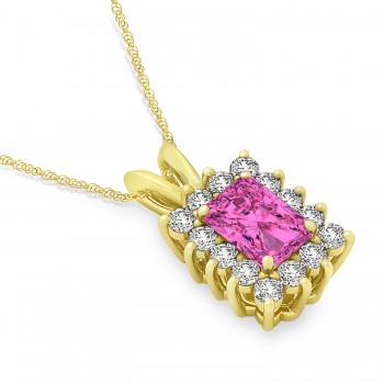 Emerald Shape Pink Topaz & Diamond Pendant Necklace 14k Yellow Gold (3.90ct)