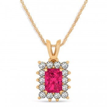 Emerald Shape Ruby & Diamond Pendant Necklace 14k Rose Gold (2.80ct)