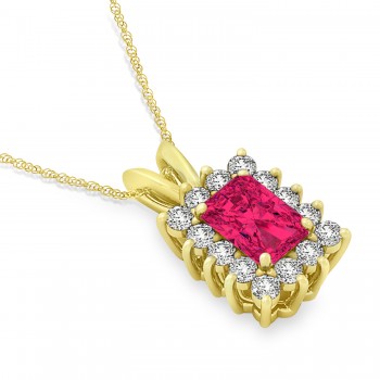 Emerald Shape Ruby & Diamond Pendant Necklace 14k Yellow Gold (2.80ct)