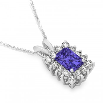 Emerald Shape Tanzanite & Diamond Pendant Necklace 14k White Gold (3.00ct)