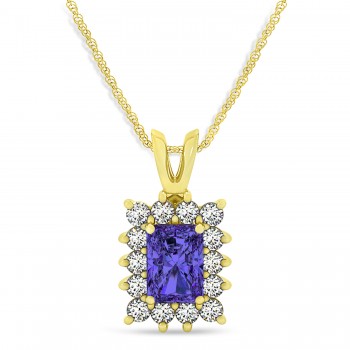 Emerald Shape Tanzanite & Diamond Pendant Necklace 14k Yellow Gold (3.00ct)