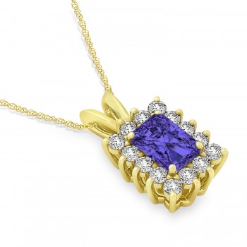 Emerald Shape Tanzanite & Diamond Pendant Necklace 14k Yellow Gold (3.00ct)